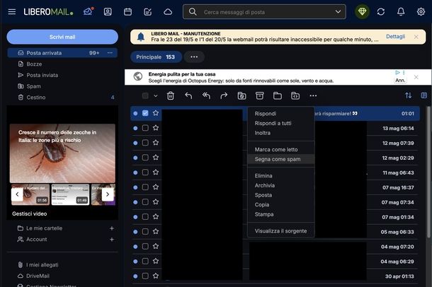 Segnalare mail sospetta Libero Mail Web
