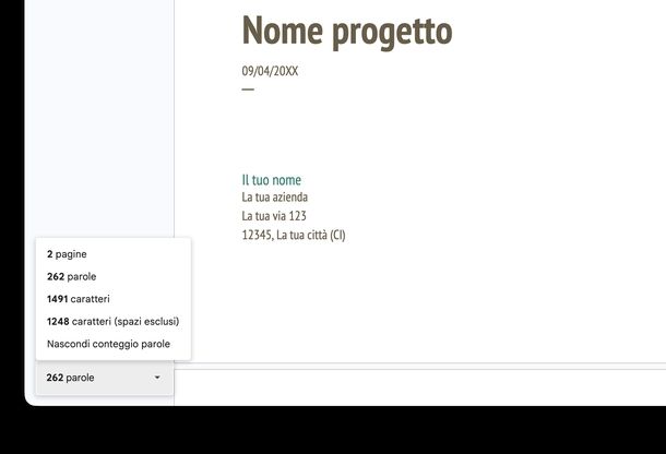 Contare caratteri Documenti Google Web