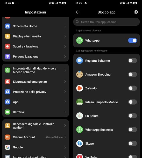 Togliere blocco app WhatsApp Xiaomi
