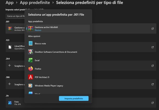 Cambiare programma predefinito Windows