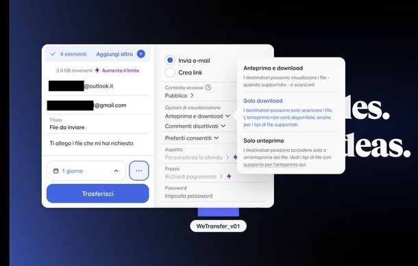 Come funziona WeTransfer email