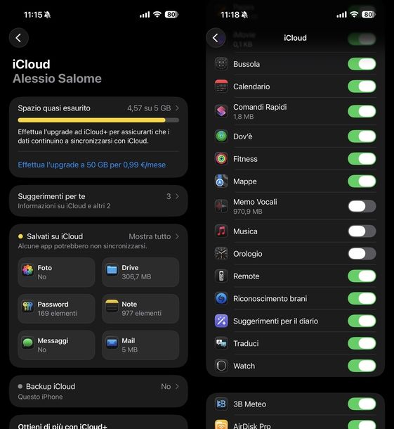 Disattivare altre sincronizzazioni iCloud iOS