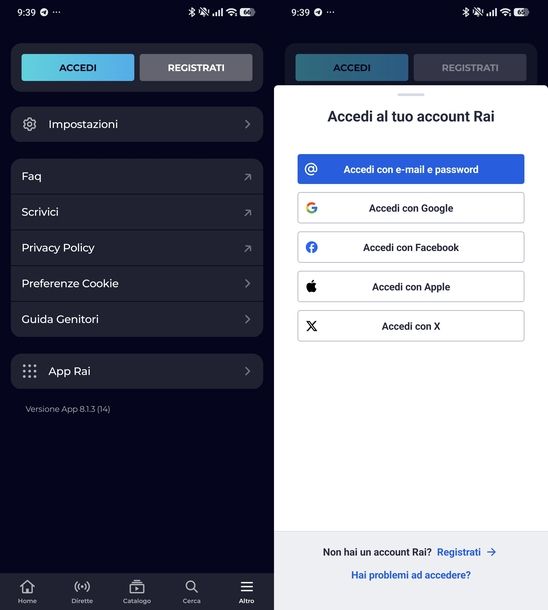 Accedere a RaiPlay Android