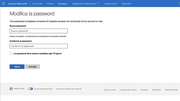 Cambiare password Outlook Web