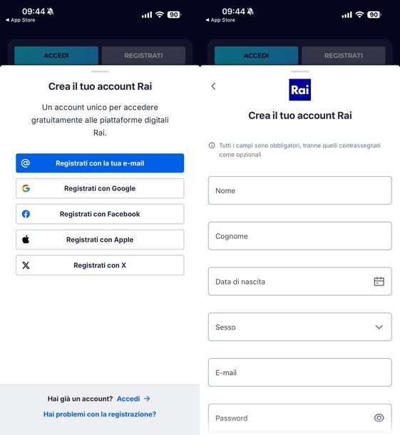 Accedere a RaiPlay iOS
