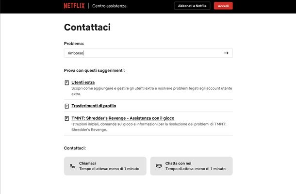 Contattare servizio clienti Netflix da sito Web
