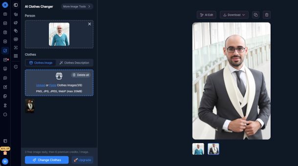 schermata sito NoteGPT AI Clothes Changer