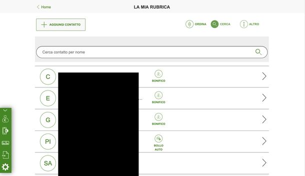 Eliminare contatto dalla rubrica Intesa Sanpaolo Web