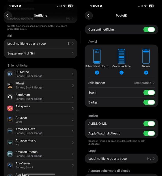 Attivare notifiche app PosteID iOS
