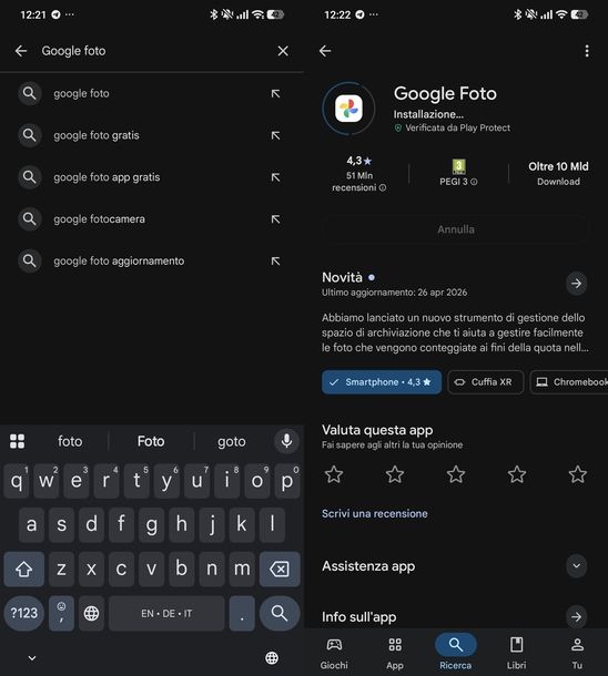 Reinstallare app da Google Play Store Android
