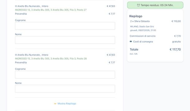 Acquistare su TicketOne per un'altra persona