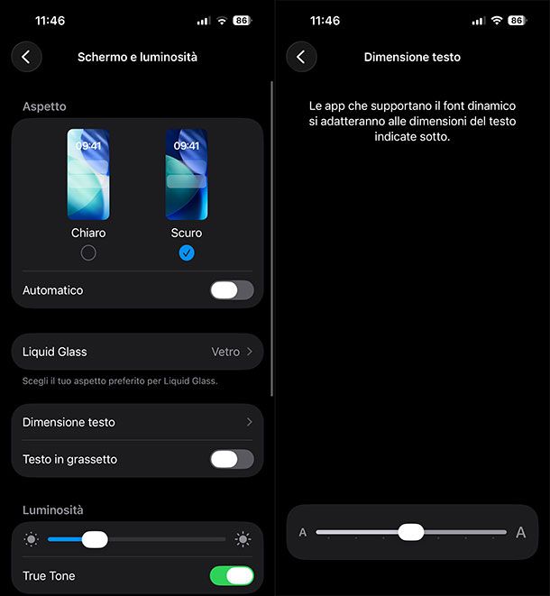 Cambiare dimensioni font iPhone