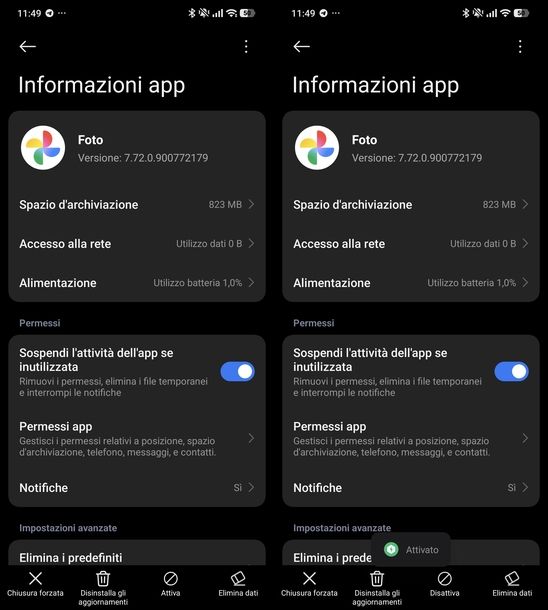 Riattivare app da impostazioni Android