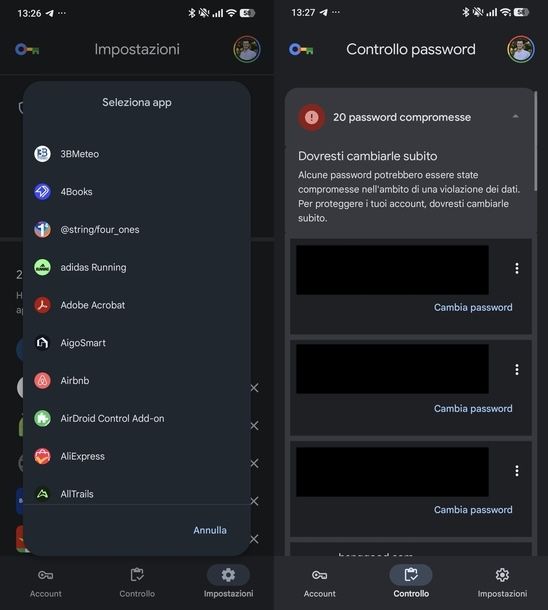 Vedere password salvate su Android impostazioni