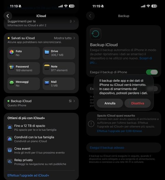 Disattivare altre sincronizzazioni iCloud iOS