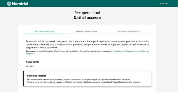 Sbloccare SPID Namirial