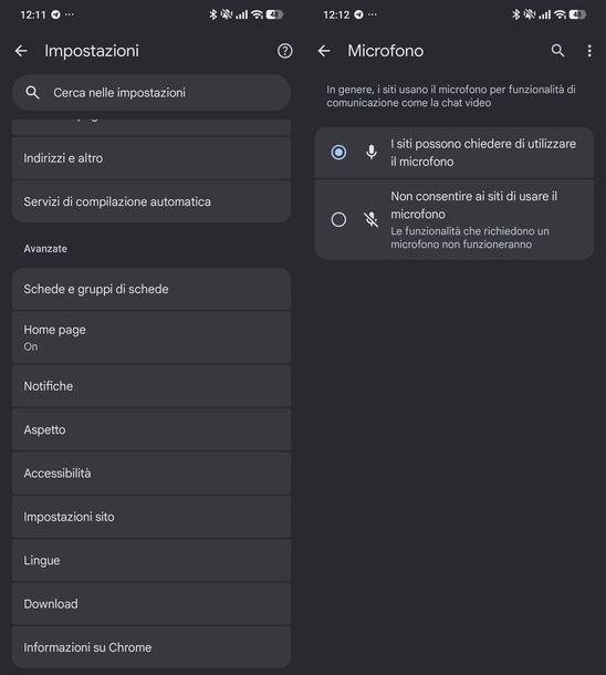 Riattivare microfono su Chrome Android