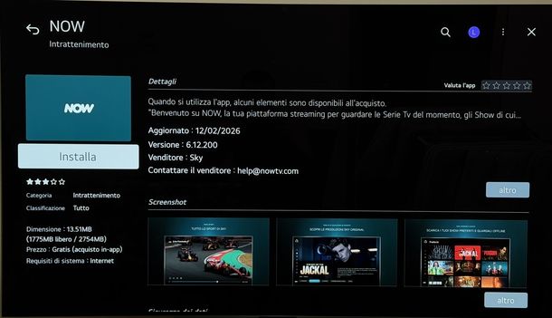 Installare NOW su Smart TV LG