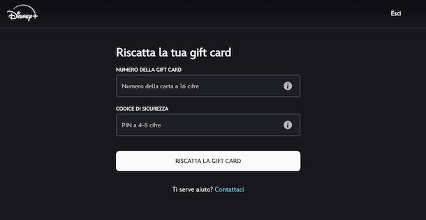 Attivare Disney Plus con carta regalo