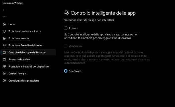 Togliere blocco app Windows