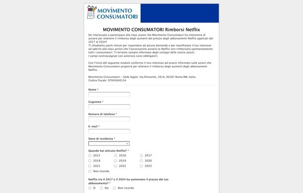 Class action Movimento Consumatori