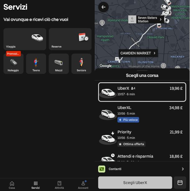 schermate app Uber