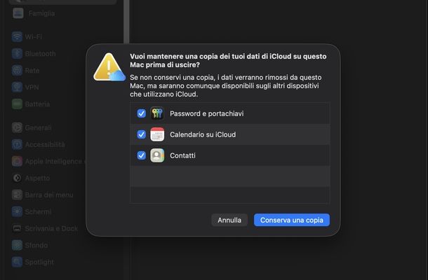 Logout completo account Apple macOS