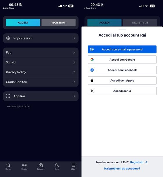 Accedere a RaiPlay iOS