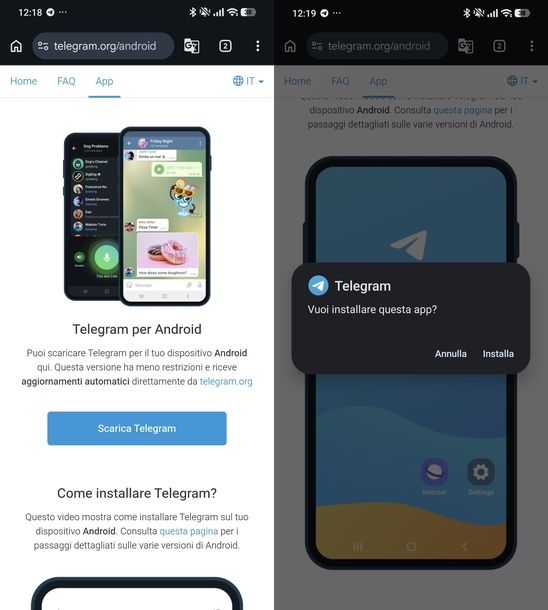 Installare Telegram tramite APK Android