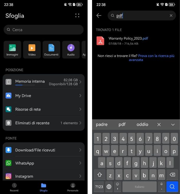 Cercare un file su Huawei
