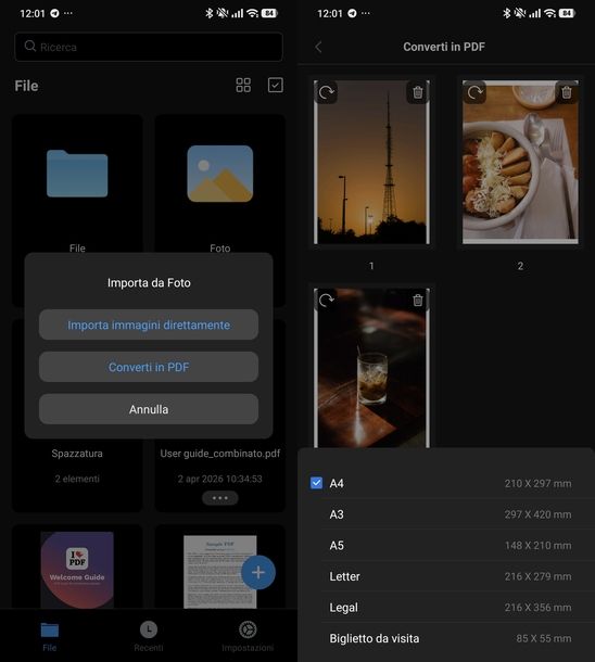 Creare PDF da immagini PDFgear Android