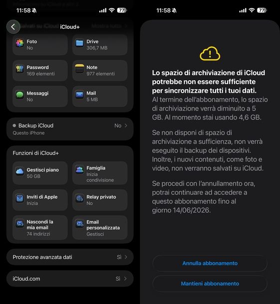 Disattivare iCloud+ iOS