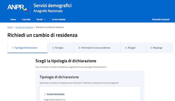 Cambio residenza online