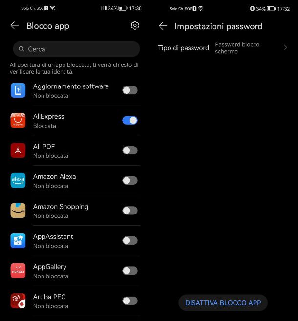 Togliere blocco app Huawei