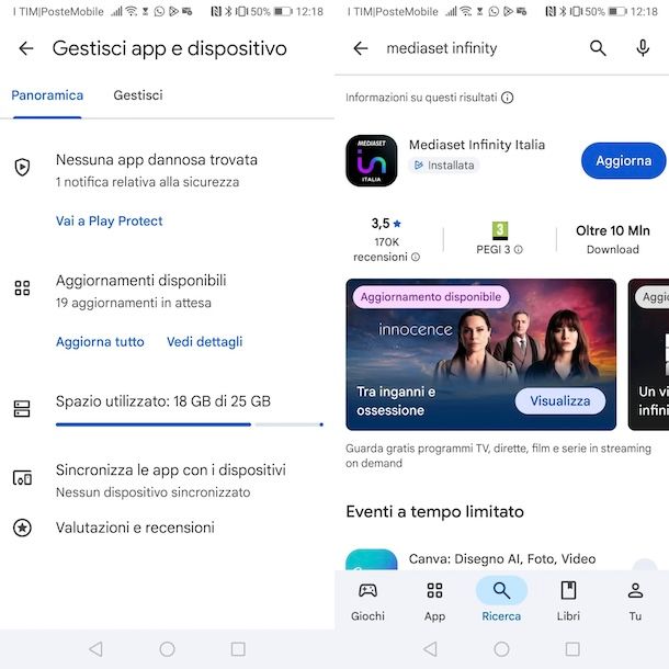 Aggiornare app Mediaset Infinity