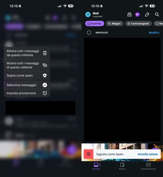 Segnalare mail sospetta Yahoo iOS