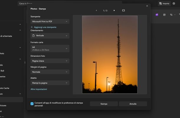 Creare PDF da immagini Microsoft Foto Windows