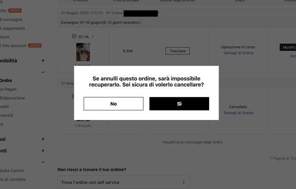 Annullare ordine SHEIN pagato Web