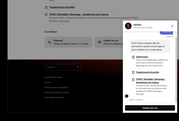 Contattare servizio clienti Netflix da sito Web