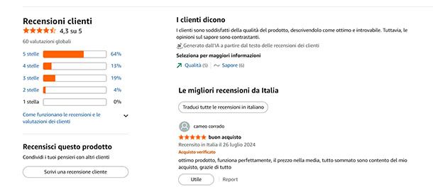 Recensione di un prodotto non acquistato su Amazon