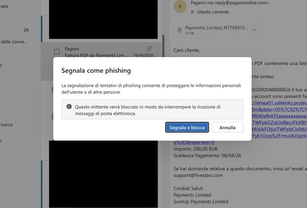 Segnalare mail sospetta Outlook Web