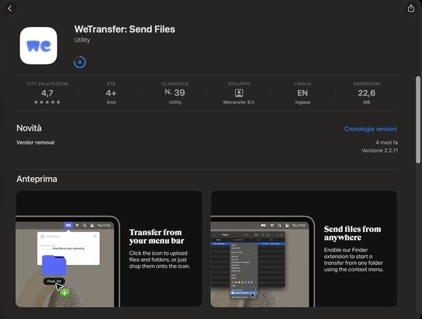 Come funziona WeTransfer macOS