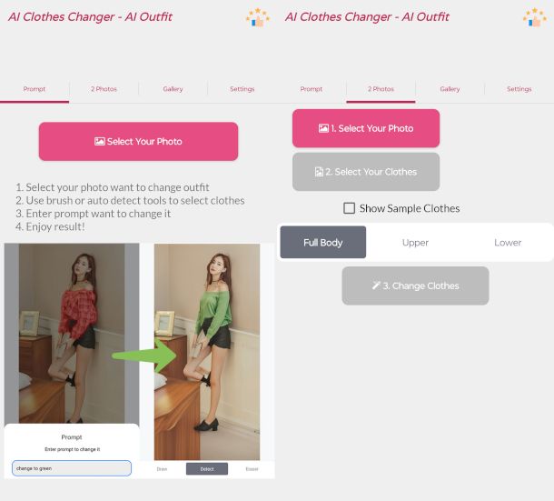 schermate principali app AI Clothes Changer