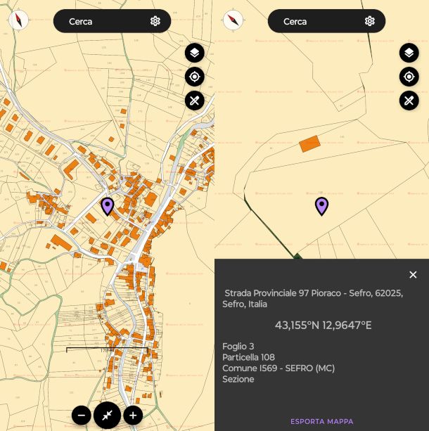 schermate app Mappe Catasto