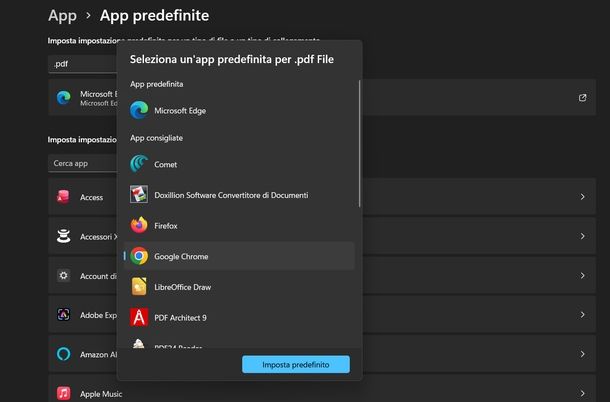 Cambiare programma predefinito Windows