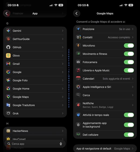 Attivare permessi microfono Google Maps iOS