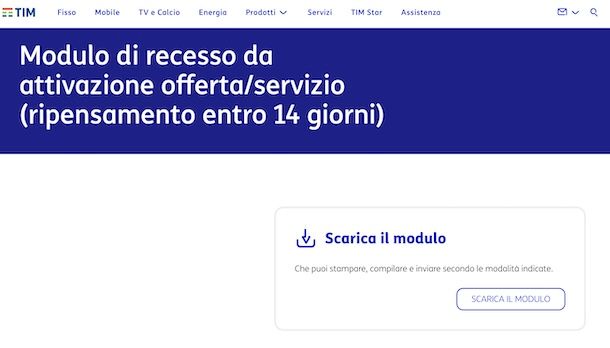 Scaricare modulo recesso TIM