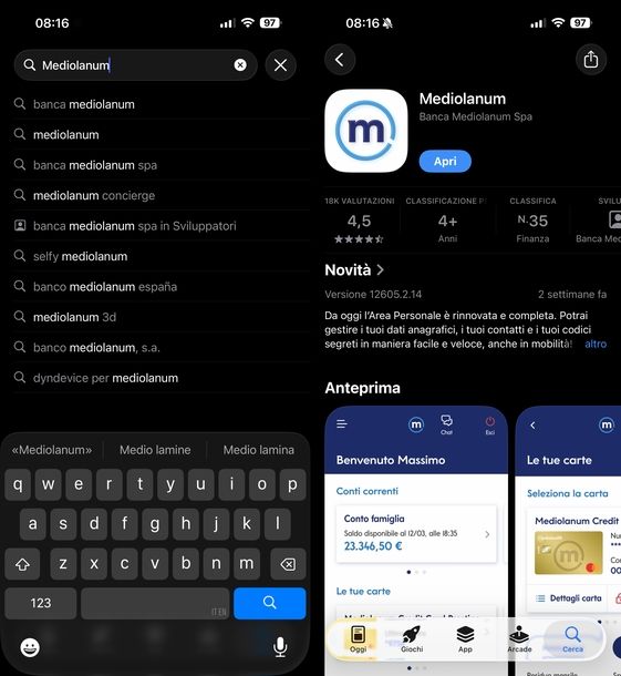 Aggiornare app Mediolanum iOS