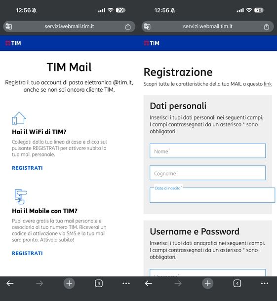 Creare email Alice sito mobile