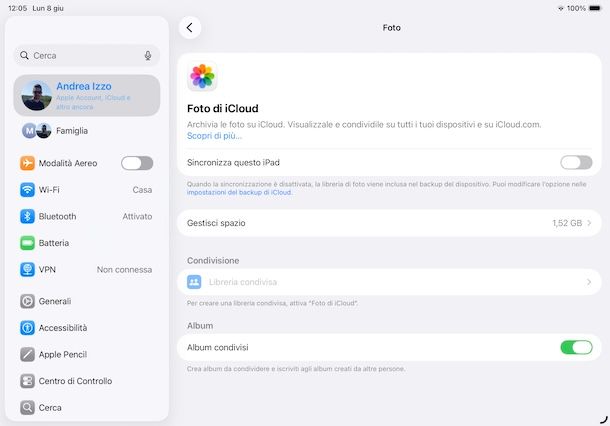 Sincronizzare foto iCloud su iPad